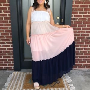 Red dress boutique color block maxi dress